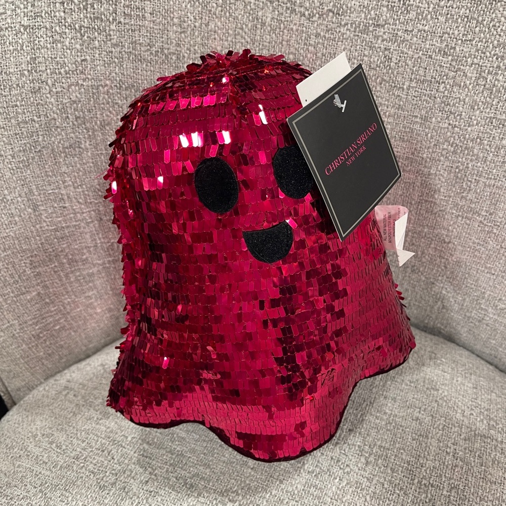 Pink Halloween Ghost Hot Pink Sequin Plush Weighted Shelf Sitter NWT